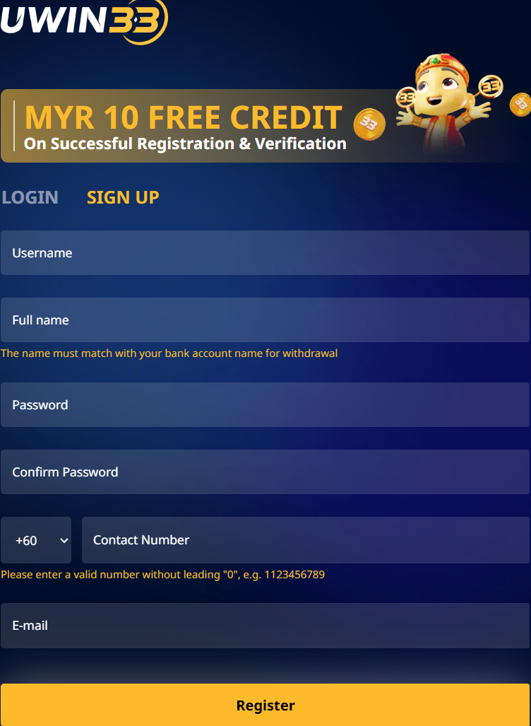 UWin33 online casino registration